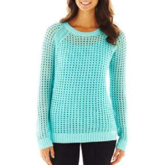 a.n.a  Blue Pointelle Openwork Sweater - NWOT - Picture 2 of 2